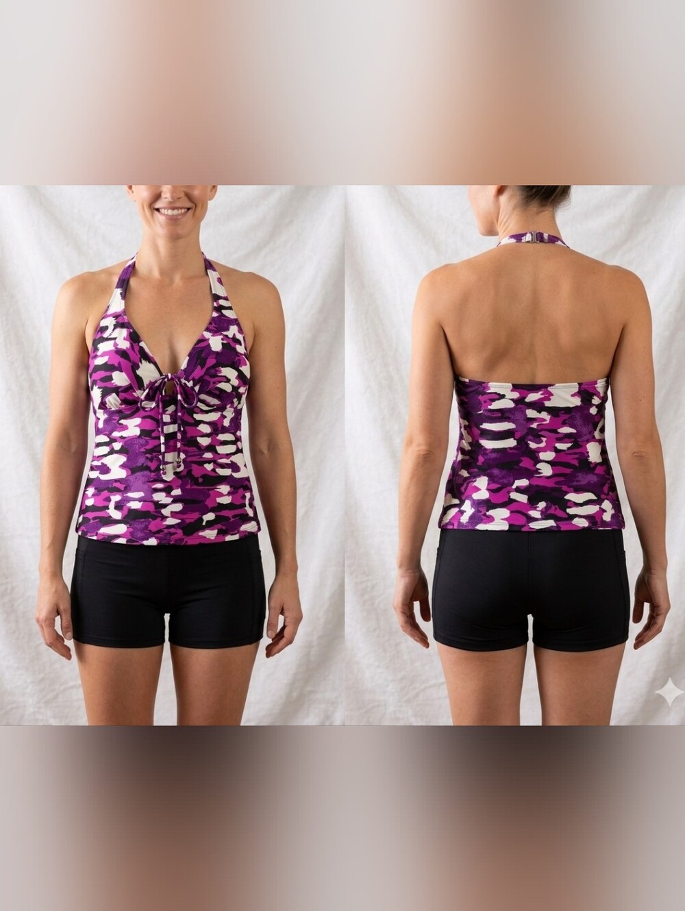 Catalina Women's pink & purple camo print tankini with boy shorts SZ XL/XG 16-18